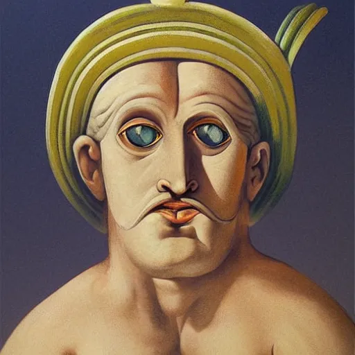 Image similar to portrait of ancient silly greek man with big eyes and sharp nose and open mouth. fine detail. artistic painting by lurid