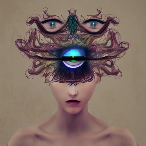 Prompt: surreal girl with 7 eyes