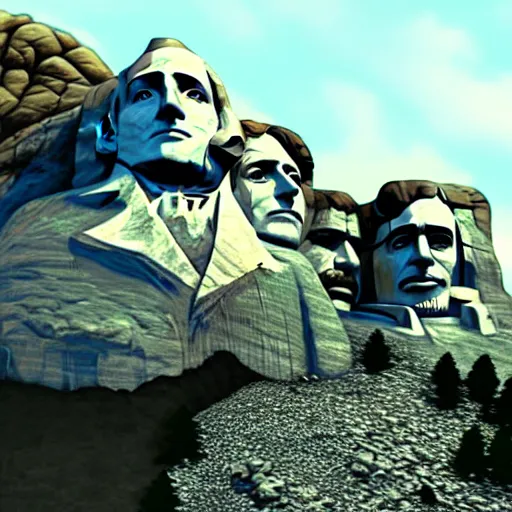 Image similar to mount rushmore in ruins post - nuclear war in fallout 4, in game screenshot