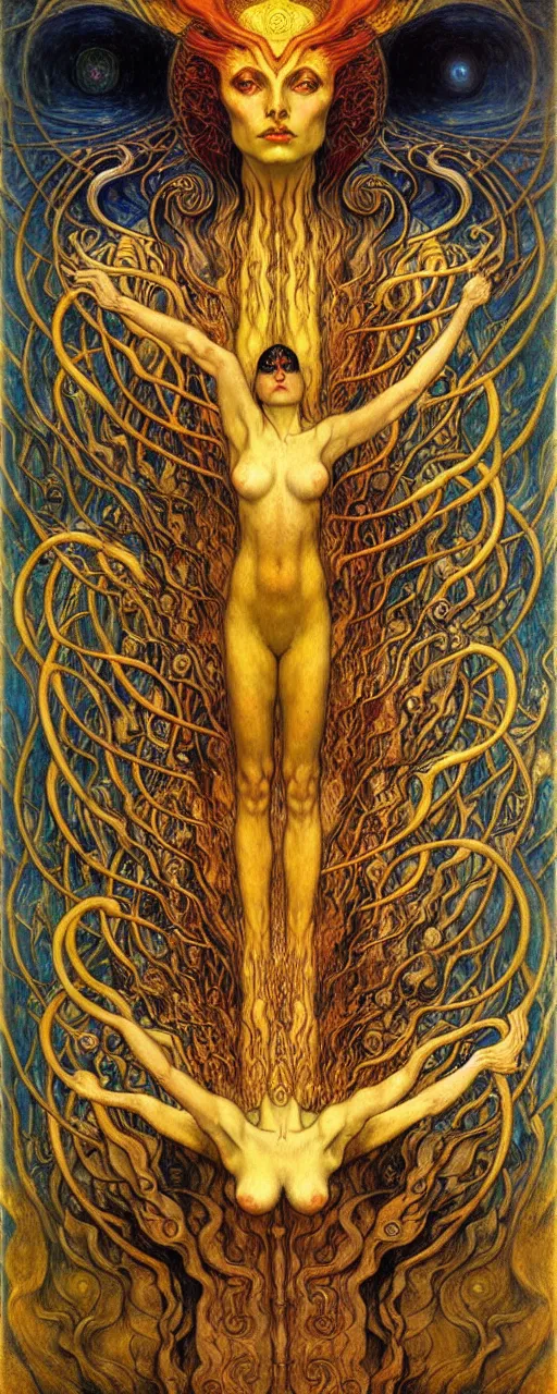 Image similar to Divine Chaos Engine by Karol Bak, Jean Delville, William Blake, Gustav Klimt, and Vincent Van Gogh, symbolist, visionary