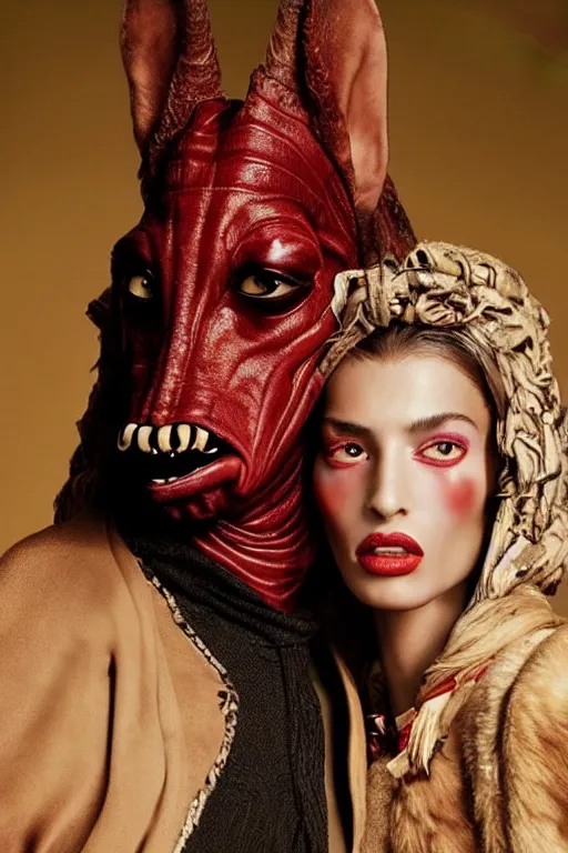 Image similar to dolce & gabbana campaign featuring jar jar binks as a female cowgirl, long eyeslashes, huge juicy lips, big seductive eyes, shot by mario testino, realistic vfx simulation