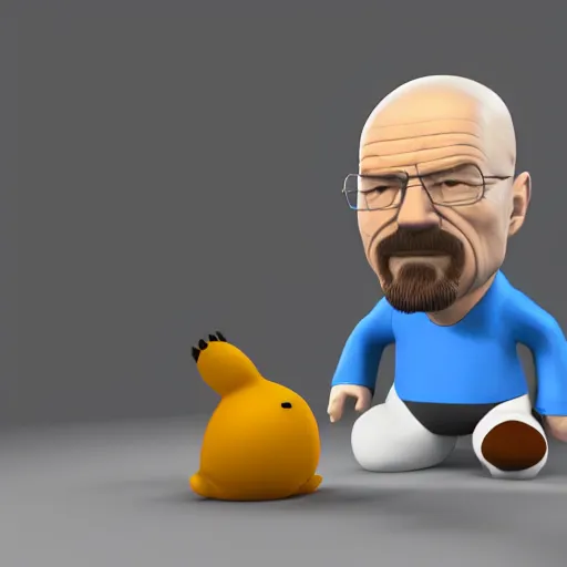 Prompt: walter white 3 d render, high definition, sleeping next to a snorlax, bright blue background, simple, high definition