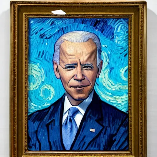 Prompt: a fusion of Barack Obama and Joe Biden painted by Vincent Van Gogh, presidential fusion, mix of Biden and Obama, presidential cross, portrait, oil painting by Van Gogh