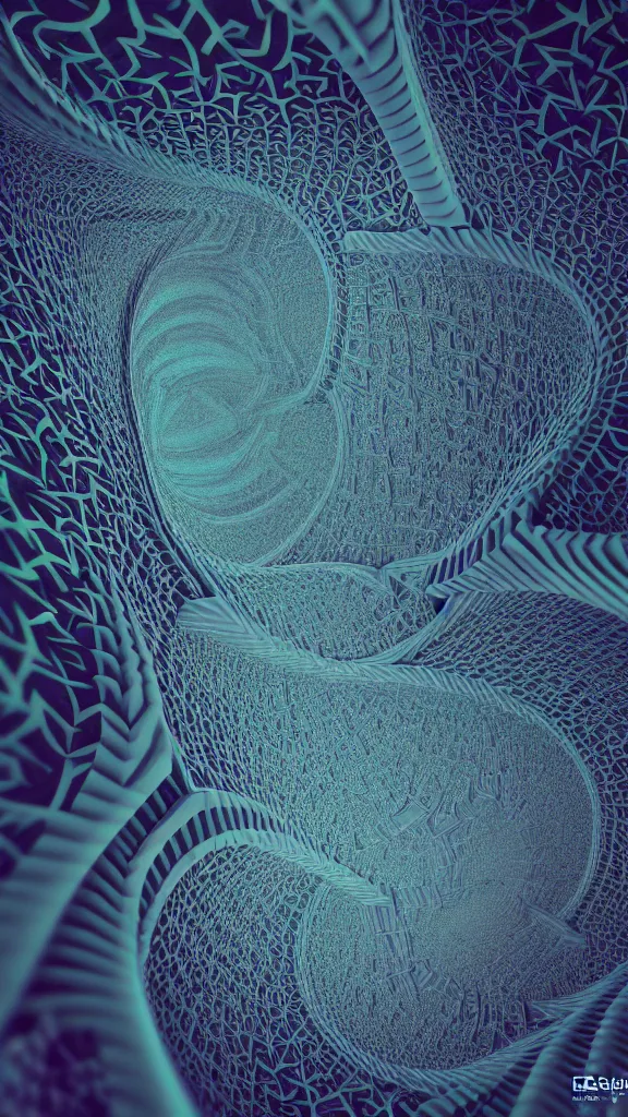 Image similar to 3d fractal wallpaper by Escher, magic tree, dmt, tripy, psychedelic, mandelbulb 3d, digital art, high details, depth of field, hard lighting, trending on artstation, deviantart, octane render, HD, 8k, low light, black background