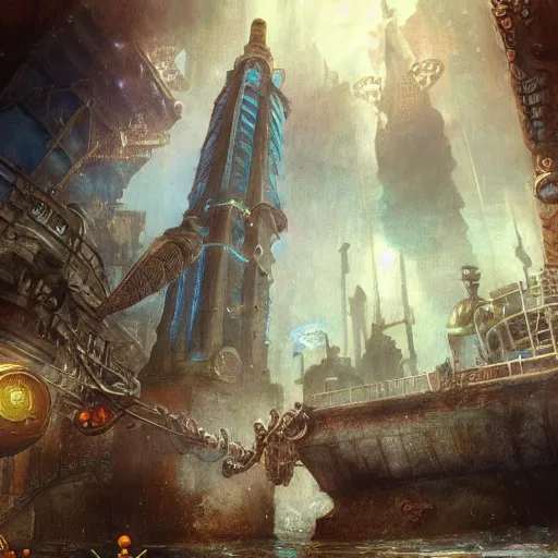 Image similar to underwater city, bioshock, highly detailed painting by gaston bussiere, craig mullins, j. c. leyendecker 8 k