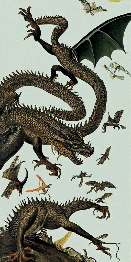 Image similar to field guide illustration painting of a dragon by john audubon and david allen sibley, detailed art, white background