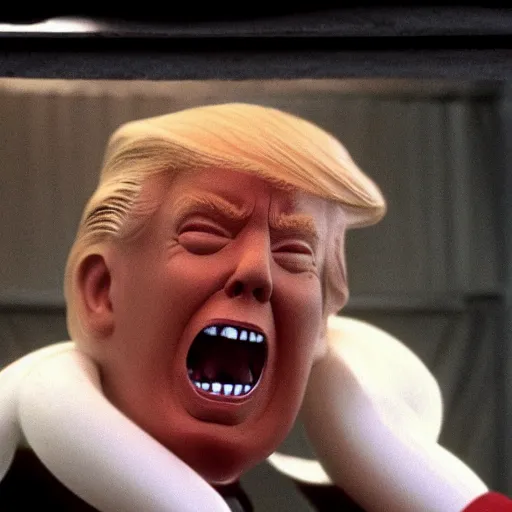 Image similar to Donald trump sliced in half by xenomorph alien. Big budget sci-fi film. Horror film. Scary.