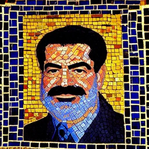 Prompt: portrait of saddam hussein in a byzantine mosaic, centered, perfect face, perfect eyes, very detailed, very realistic, elegant, top art, renowed artwork