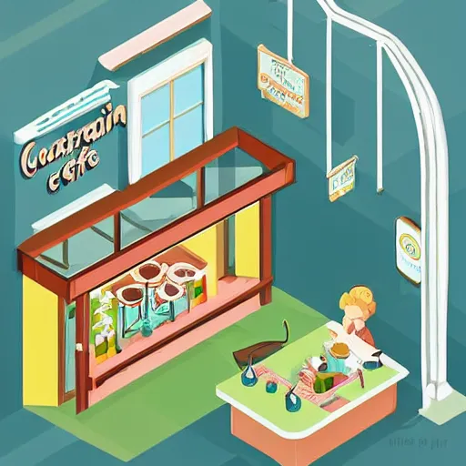 Image similar to isometric cute cartoon illustration style cafe australian, decorated with cute cannabis pot plants 🪴 utopian australiana simple frontage, poster, beautiful composition pastel palette by will barnet, digital art, hyperrealistic, sharp detailed soft, render cartoon by pixar