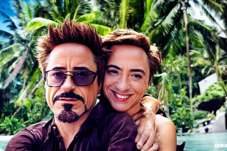 Image similar to a full portrait photo of robert downey jr holiday in bali, f / 2 2, 3 5 mm, 2 7 0 0 k, lighting, perfect faces, award winning photography.