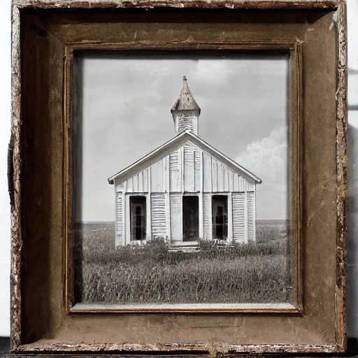 Image similar to picture of an old wooden white church, 1 9 th century southern gothic scene, made by lagerstedt, mikko