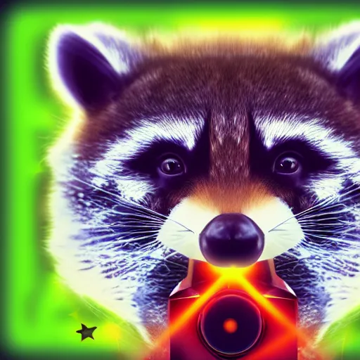 Image similar to logo of a racoon holding a laser gun, digital art , 4K