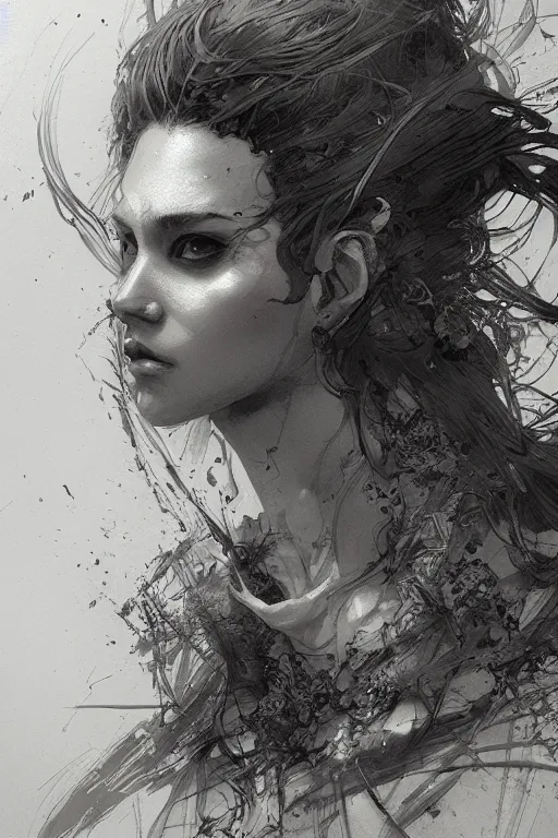 Prompt: portrait of katarina, pen and ink, intricate line drawings, by craig mullins, ruan jia, kentaro miura, takehiko inoue, greg rutkowski