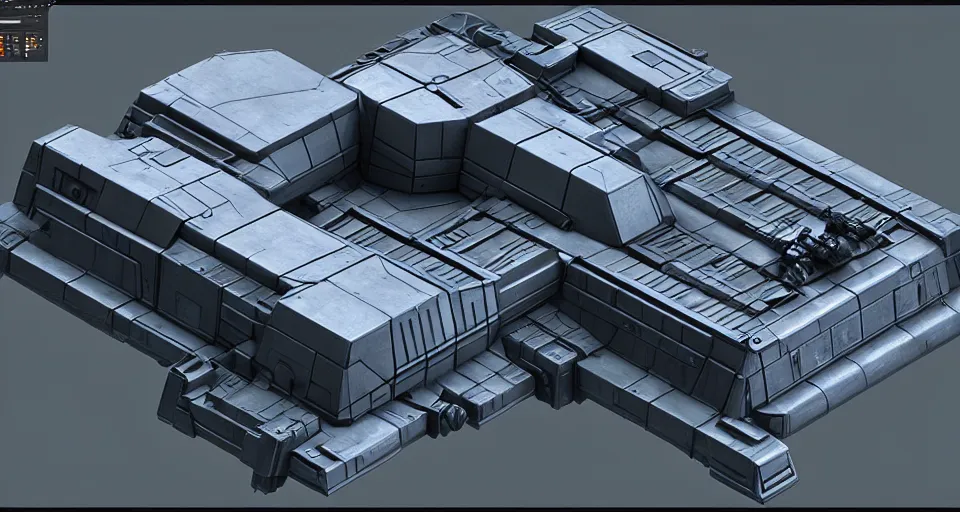 Prompt: 3d sculpt of a thick square industrial military scifi factory facade gun metal space station inspired by the matrix, star wars, ilm, beeple, star citizen halo, mass effect, starship troopers, elysium, the expanse, high tech industrial, Artstation Unreal