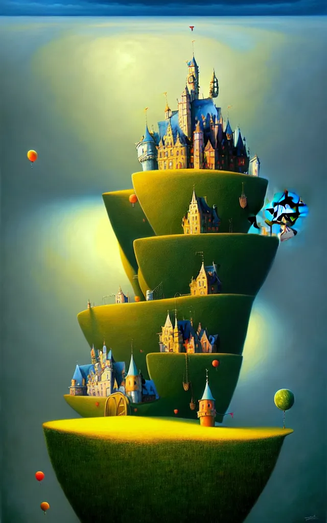 Image similar to gediminas pranckevicius an oil on canvas portrait painting of mickey mouse, surrealism, surrealist, cosmic horror, rob gonsalves, high detail fantastic world castle happy place, volumetric light godray