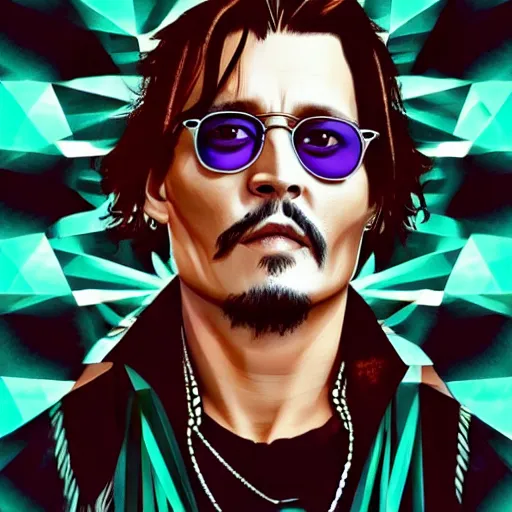 Prompt: johnny depp in the style of synth wave, utopian, prism, atmospheric, space, accurate, 4 k