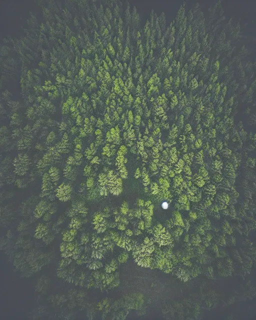 Image similar to werewolf in forest at night, shot from drone, grainy, polaroid