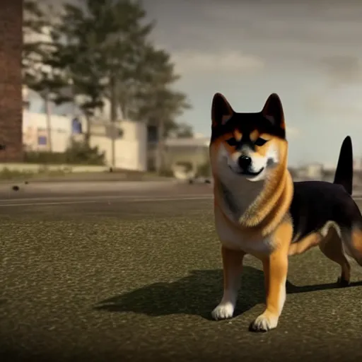 Prompt: A shiba inu dog in Call of Duty Vanguard, cinematic shot