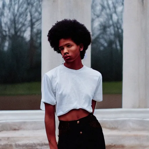 Image similar to realistic photoshooting for a new palace!!! lookbook, color film photography, photo of a woman, photo in style of tyler mitchell, 3 5 mm, featured on vogue