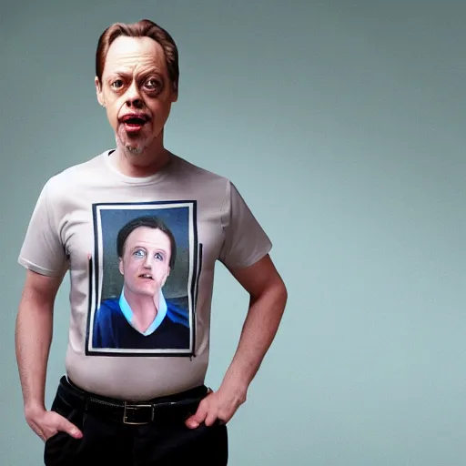 Image similar to photo of a man wearing a shirt with Steve Buscemi's face on the shirt, 8k