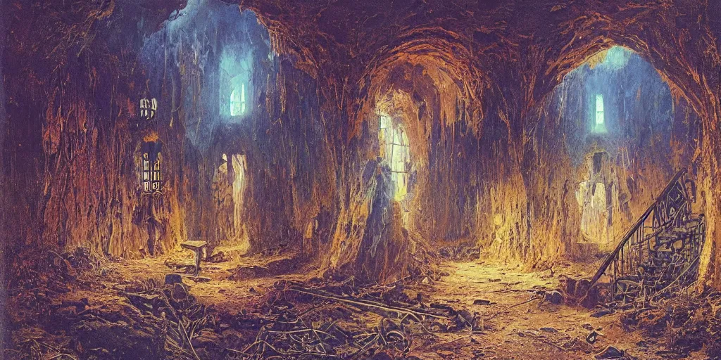 Prompt: masonic portal inside abandoned ghost mine, bruce pennington