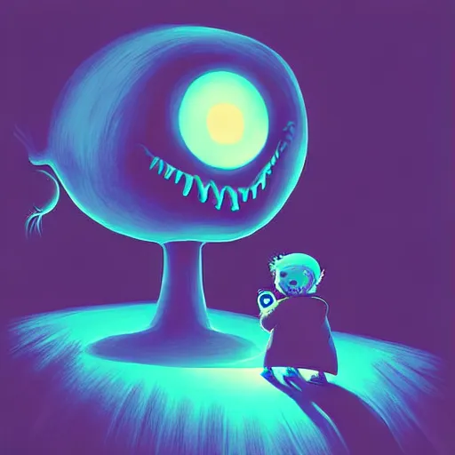 Prompt: curled perspective digital art of a grandpa with a photo camera with a blue eyes baby girl by anton fadeev from nightmare before christmas