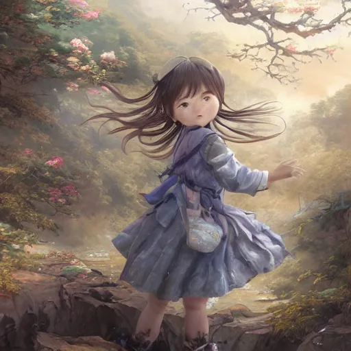 Image similar to dynamic composition, motion, ultra-detailed, incredibly detailed, a lot of details, amazing fine details and brush strokes, colorful and grayish palette, smooth, HD semirealistic anime CG concept art digital painting, watercolor oil painting of a Japanese schoolgirl, by a Chinese artist at ArtStation, by Huang Guangjian, Fenghua Zhong, Ruan Jia, Xin Jin and Wei Chang. Realistic artwork of a Chinese videogame, gradients, gentle an harmonic grayish colors.