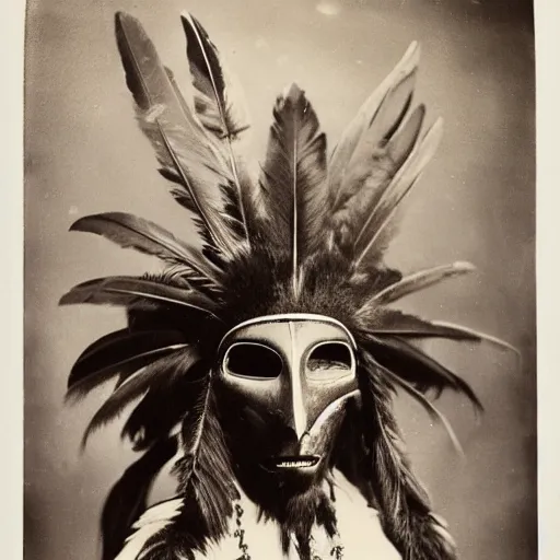 Prompt: vintage photo of native american raven mask by edward s curtis