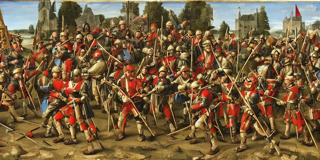 Image similar to a pike square of swiss pikemen, renaissance painting, medieval warfare, pike and shot, year 1 6 6 7