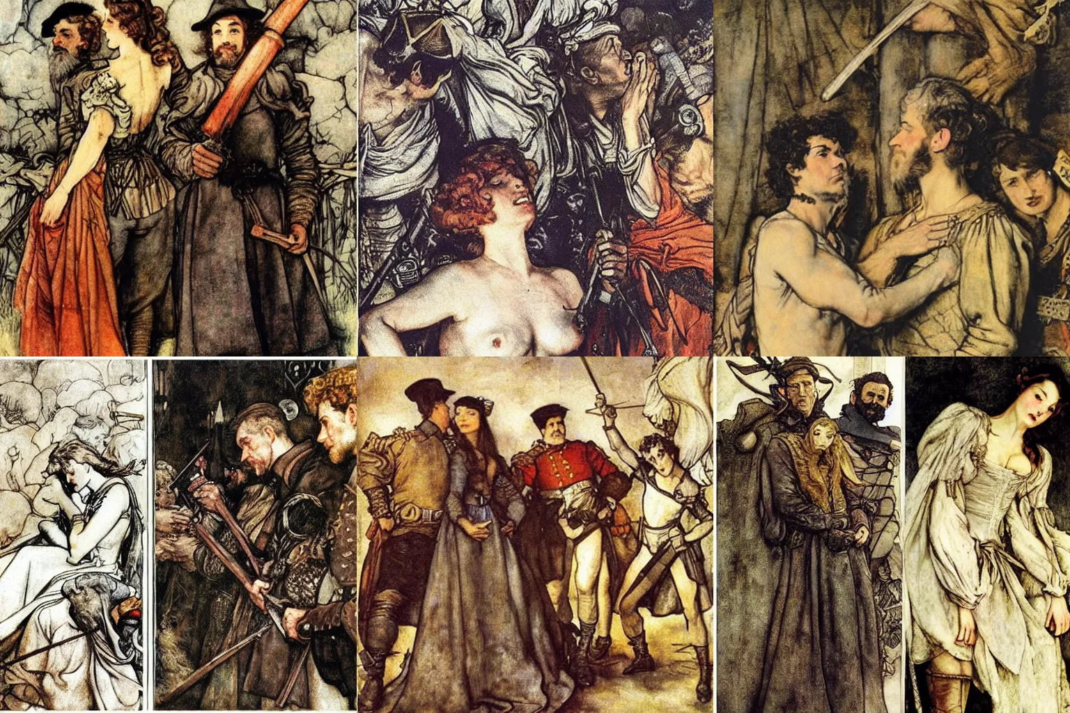 Prompt: war and peace. painting by diego velazquez, arthur rackham and milo manara