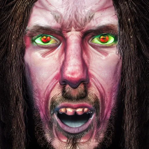 Image similar to Photorealistic Duncan Bentley from the band Vulvodynia. Hyperdetailed photorealism, 108 megapixels, amazing depth, glowing rich colors, powerful imagery, psychedelic Overtones, 3D finalrender, 3d shading, cinematic lighting, artstation concept art