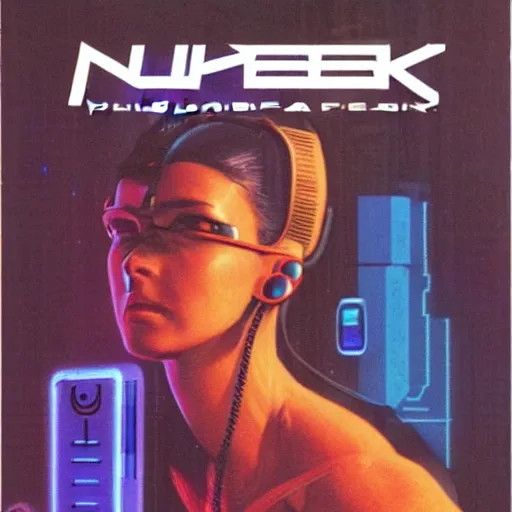 Image similar to cable plugged into cyberdeck, back of head, cyberpunk woman, computer, 1 9 7 9 omni magazine cover, style by vincent di fate, cyberpunk 2 0 2 0