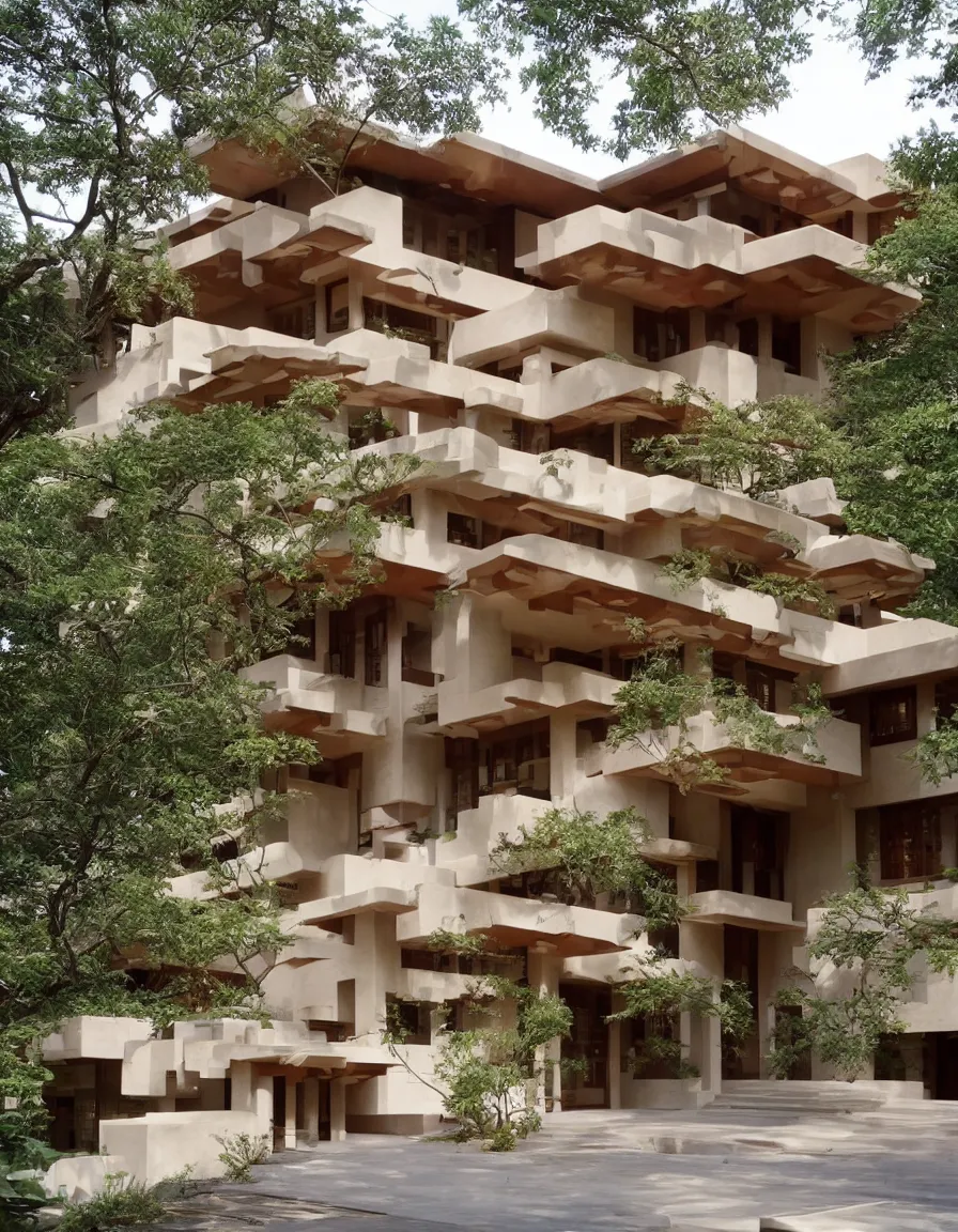 Image similar to a flowing villa with architectural design ， by frank lloyd wright ， trending ，