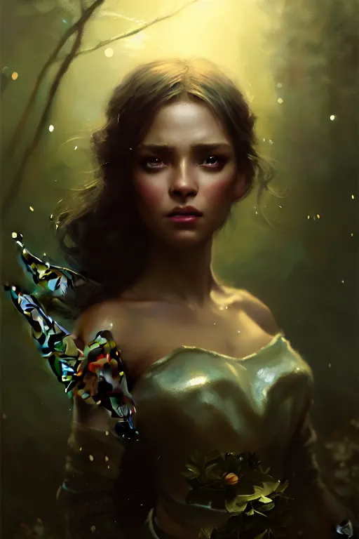 Image similar to cinematic shot of an epic portrait of a fairy dressed in military clothes, shiny skin, beautiful eyes, beautiful, small details, night setting, realistic poster with volumetric light from craig mallism, artgerm, jeremy lipkin and michael garmash, unreal engine, radiant light, detailed and complex environment, digital art, trends at art station, a masterpiece