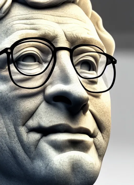 Image similar to bill gates as marble statue, soft surface texture, very realistic 3 d render, soft sun lights, 4 k, high detailed photography result