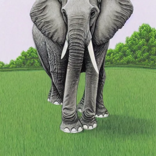 Image similar to an elephant on a green meadow drawn by Sam Bosma