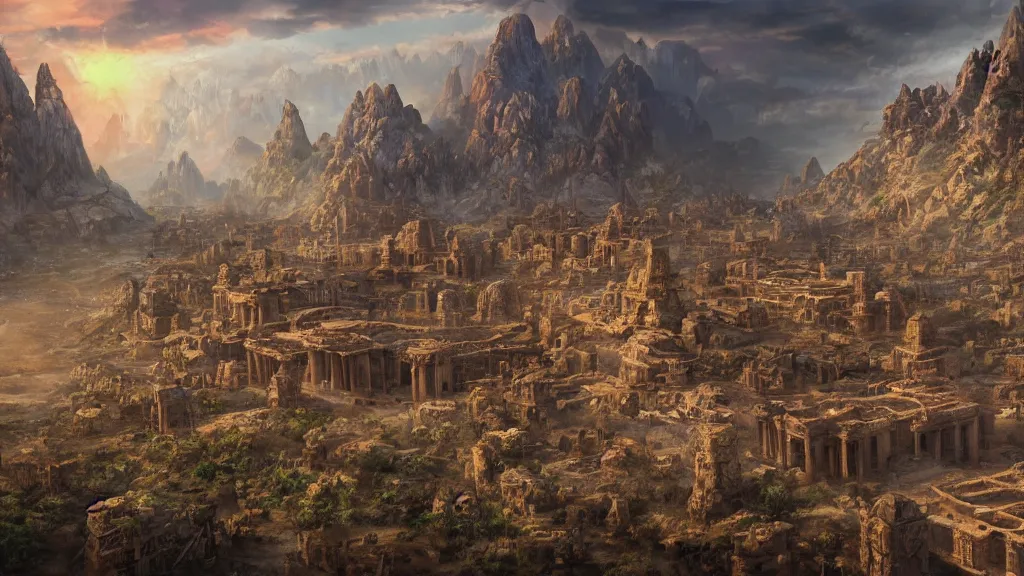 Image similar to Trending on artstation, beautiful arid lost city, detailed matte painting, oil on canvas