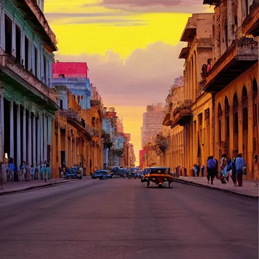 Image similar to Neo-Baroque painting of streets of Havana, Cuba, beautiful, diverse, golden hour