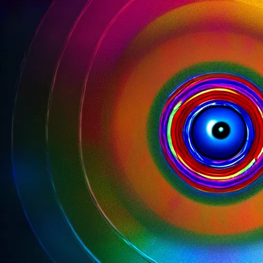 Prompt: still of rainbow orphanim encircled by rotating rings, giant eyeball, biblical accurate angel, mythological, 8 k, octane render, 3 5 mm, amazing details, beautiful composition