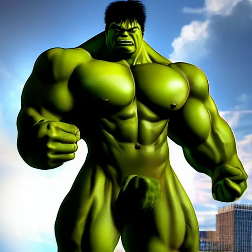 Prompt: hulk as gigachad, Ray tracing reflection, natural lighting, gym