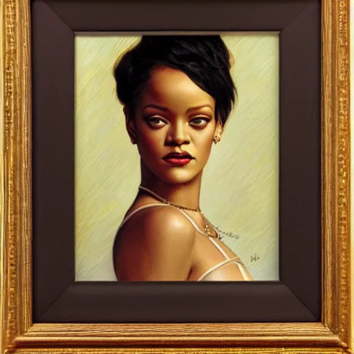 Image similar to a portrait of rihanna by edward robert hughes