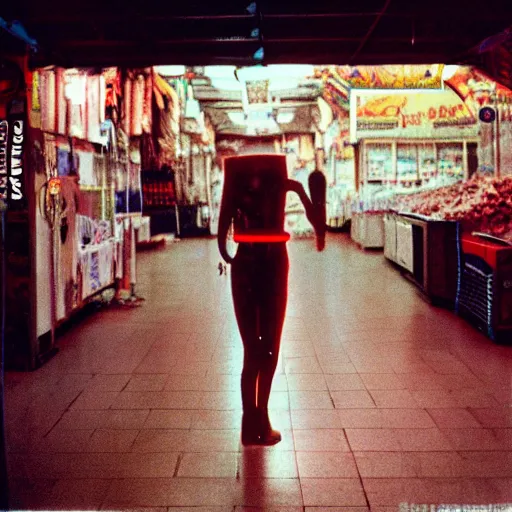 Image similar to alien walking around the soviet market, top secret style, realistic photo, cinestill 8 0 0 t 5 0 mm, 1 9 7 0 s, color