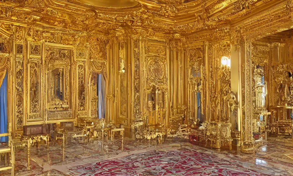 Image similar to interior shot of a beautiful golden oriental palace