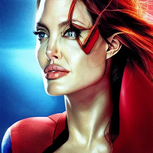 Prompt: an amazing award winning photo of angelina jolie as supergirl