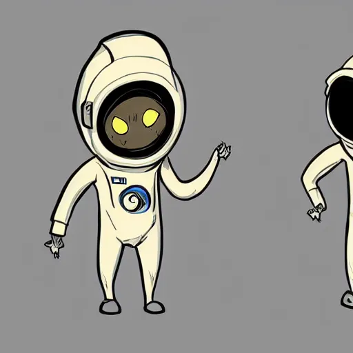 Prompt: vintage cartoon astronaut game character concept, inspired by little nightmares, limbo