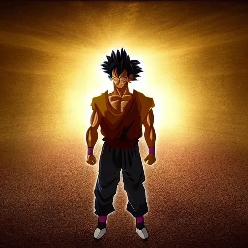 Image similar to low quality photo of real life version of son goku in the backrooms, mono - yellow old moist carpet randomly connected infinite empty office space yellow colors warm light scary