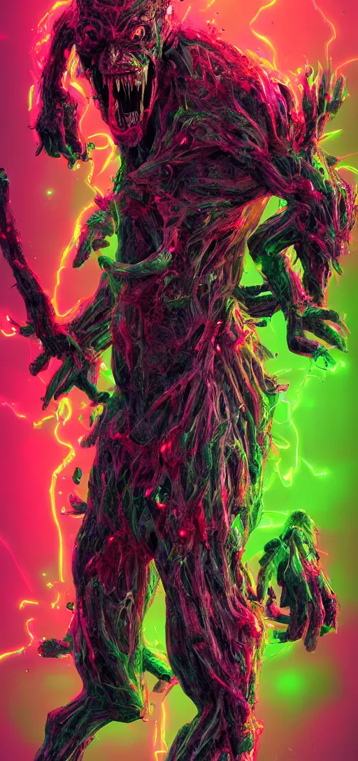 Image similar to a neon bright glowing monster body horror scary artstation highly detailed 4K,