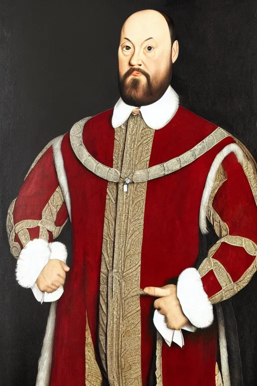 Image similar to huw edwards, portrait, dressed as henry viii, historical, oil painting, photorealistic