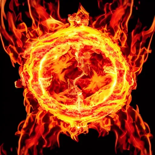 Image similar to soap bubble covered in fire flames, centered, symmetrical