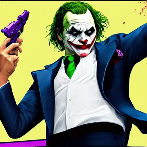Prompt: the joker as a grand theft auto 5 character, cover game art